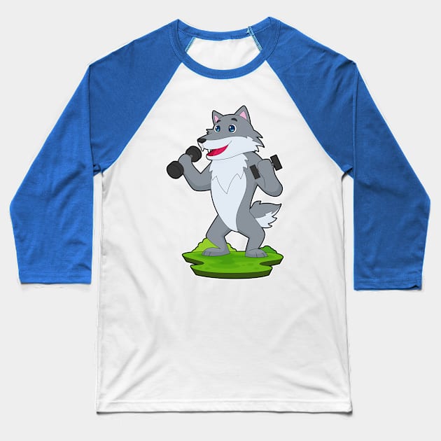 Wolf Bodybuilding Dumbbells Baseball T-Shirt by Markus Schnabel